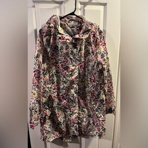 Joules Right As Rain Floral-Print Hooded Rain Jacket - Women’s Size 6